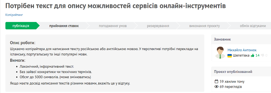 Фрілансхант - приклад проєкту